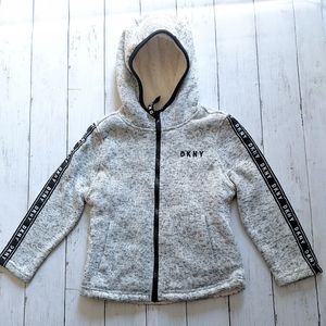DKNY Sports Hooded Jacket Girl XS 5/6 Full Zip Hoodie Fleece Lined Kids Gray